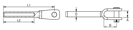 BW10 Welded Swage Fork Terminal drawing