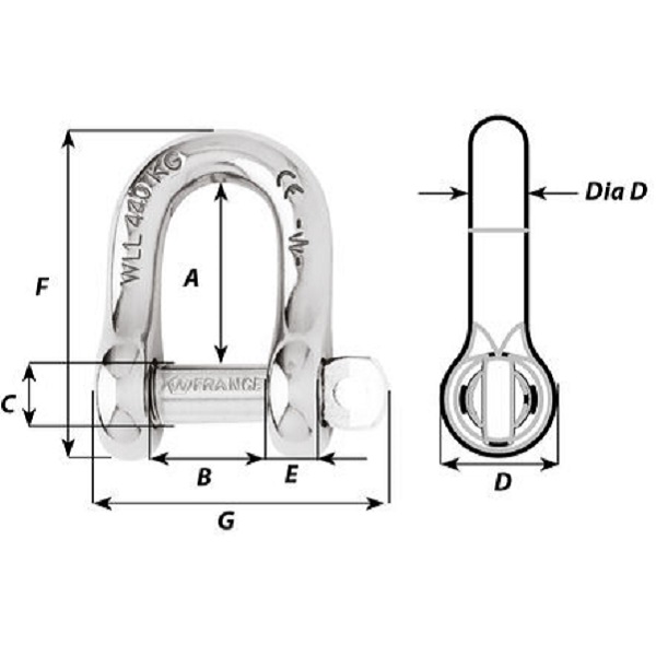 WR140 D-Shackle with Captive Pin drawing