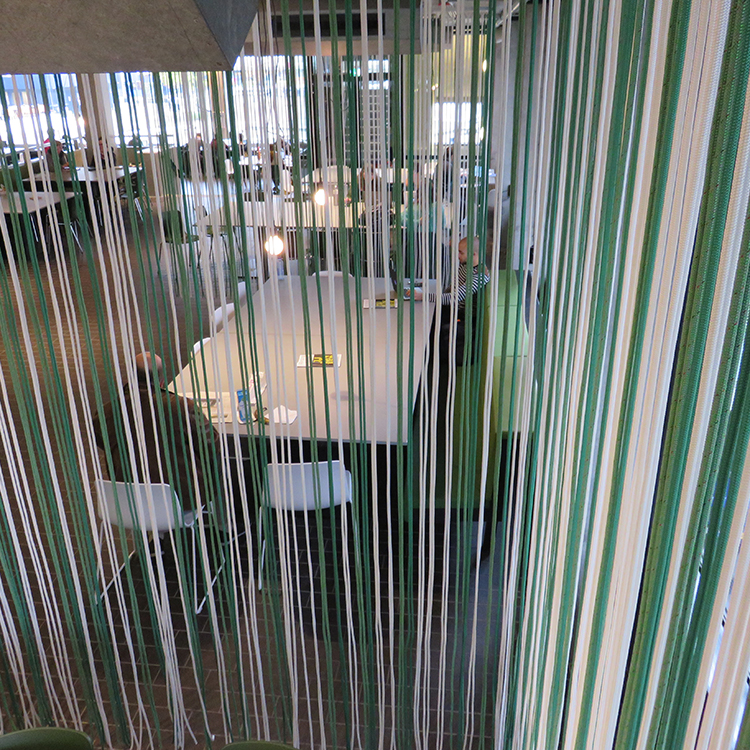 Green rope curtain room divider in university
